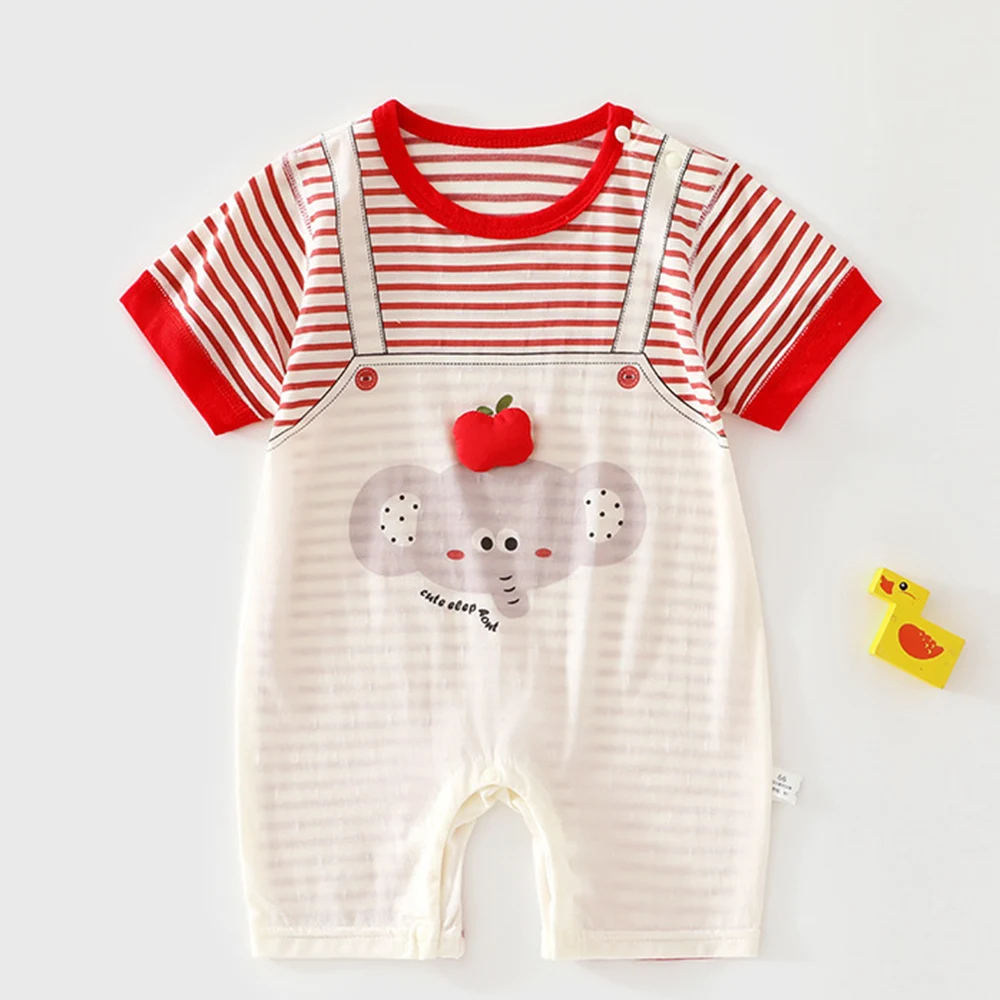 Baby Girl Summer Clothing Cute Animal Print Lightweight Newborn Baby Boy Romper Striped Unisex Infant Jumpsuit