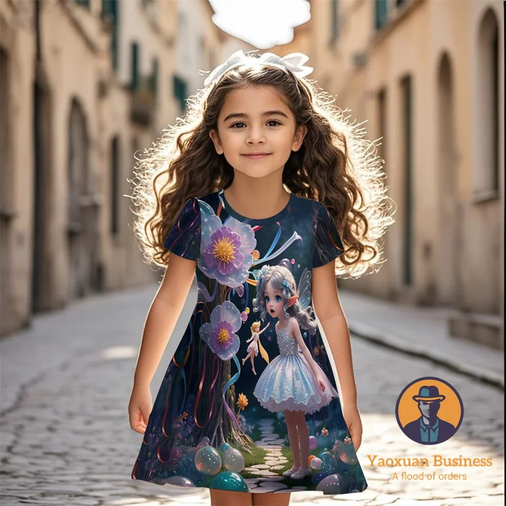 

Стильное платье Алисы в стране чудес для девочек 2025, детское платье с 3D мультяшным принтом, довольно крутое милое летнее новое модное платье ​