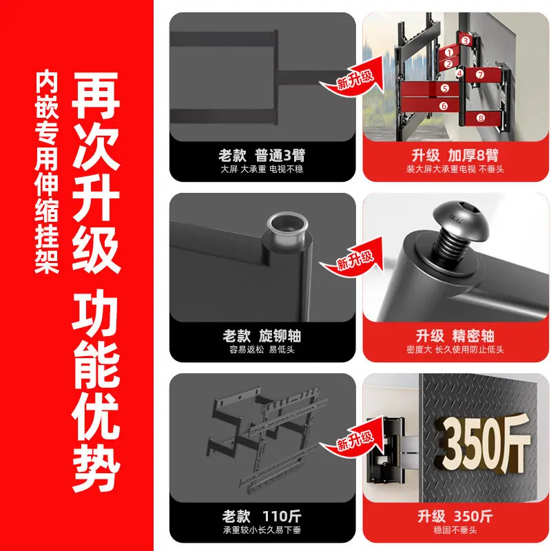 Ultra-thin embedded TV telescopic hanger 75/85/100 inch universal wall hanging folding separate bracket