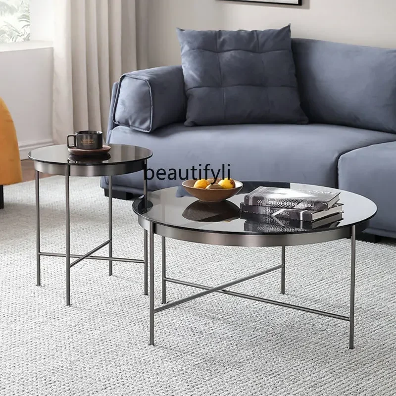 

smt03 new Metal Glass round Tea Table Side Table Nordic Living Room Light Luxury Glass Corner Tabless 03