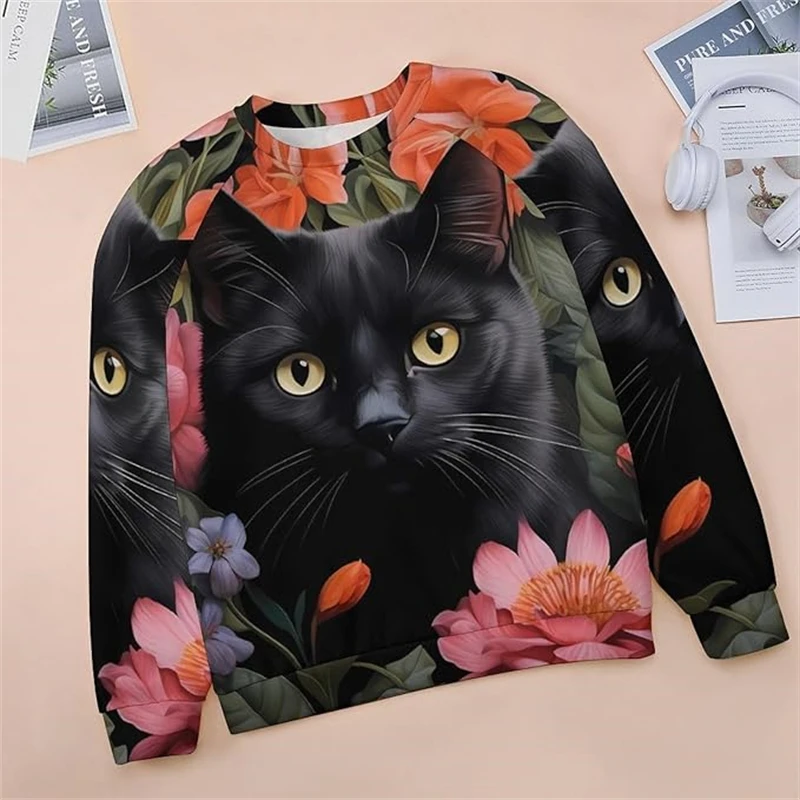

Cartoon Cat Sweatshirt Men's Clothing Cute Animal Print Long Sleeve Pullover Top 2025 Spring Fashion Trend New Men Sweatshirt