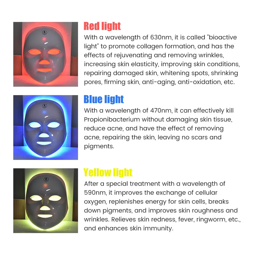 ชาร์จใบหน้า LED หน้ากาก 7 สี LED Photon Therapy Beauty Mask ฟื้นฟูผิว Home Face Lifting Whitening Beauty อุปกรณ์