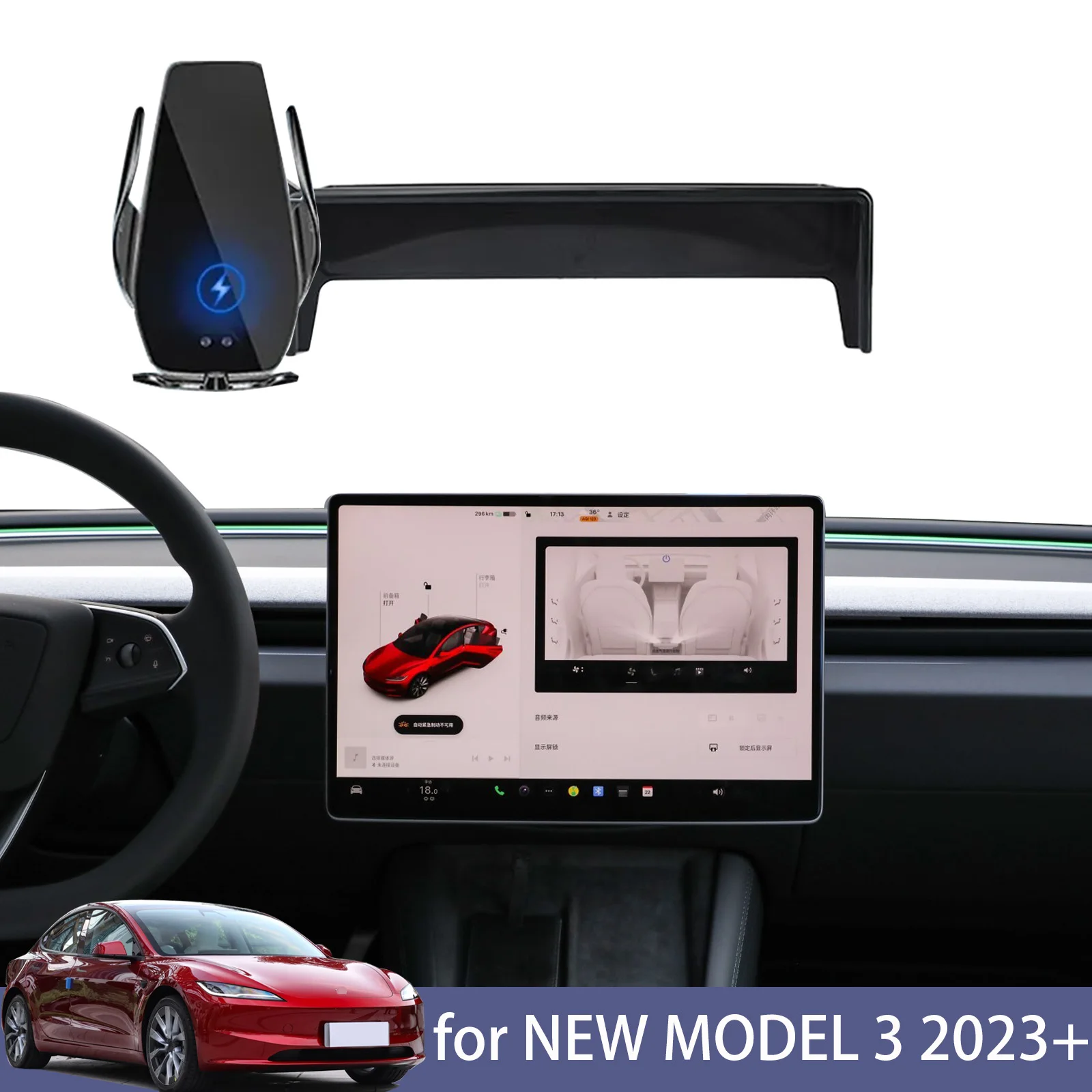 

for Tesla NEW MODEL 3 2023 + Car Phone Holder Model3 Screen Navigation Bracket Magnetic New Energy Wireless Charging Rack