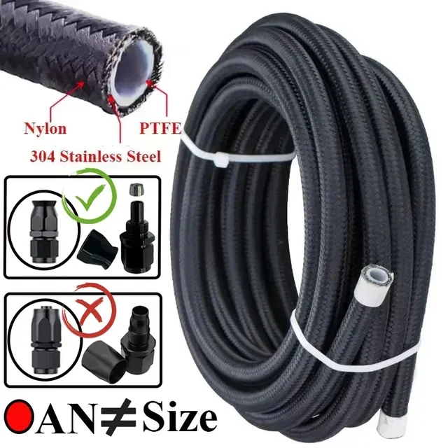 1M/2M/3M/5M AN3 AN4 AN6 AN8 AN10 Uniwersalny wąż paliwowy E85 Przewód chłodnicy oleju gazowego Rura wewnętrzna PTFE Nylon Oplot ze stali nierdzewnej