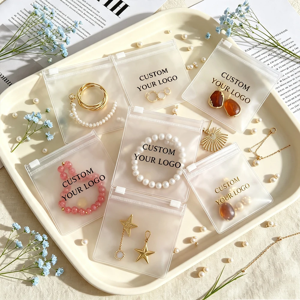 50/100Pcs Personalized Jewelry Zipper Bag Rings Earrings Watches Necklace Bracelet Frosted Plastic EVA Storage Transparent Pouch