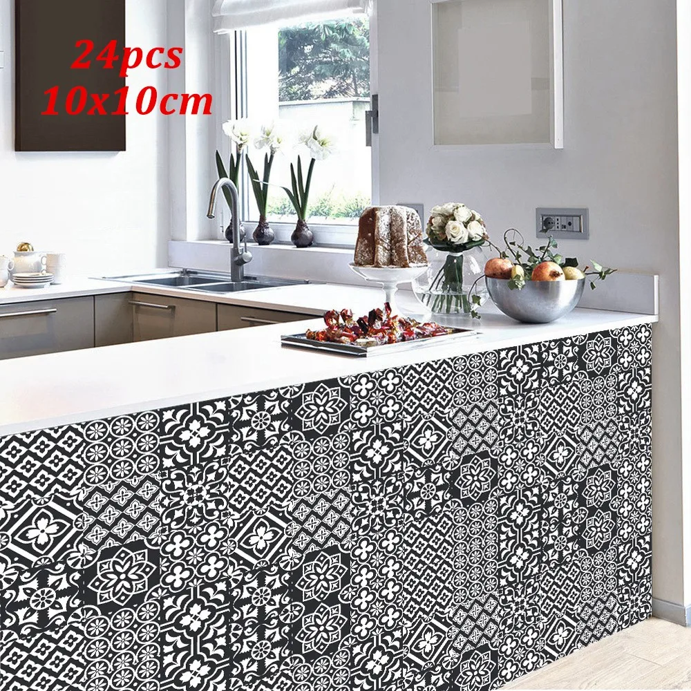 24pcs/Set Matte Waterpoof for tile Wall Sticker Home Decoration Peel Wallpapers Kitchen Bathroom Wardrobe Floor PVC Arts Mural