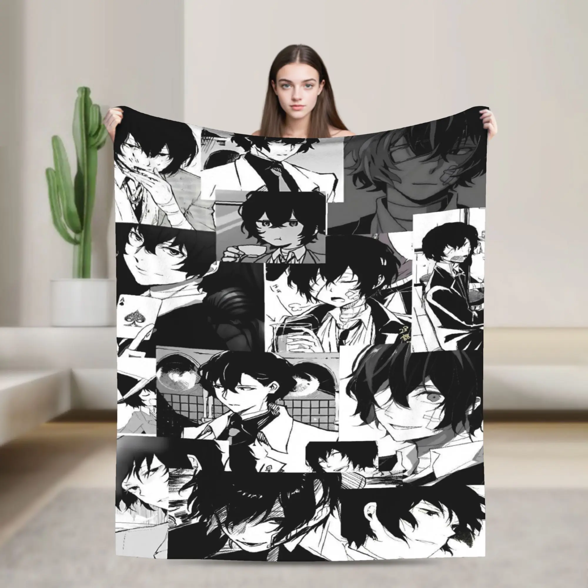 Dazai Bungo Stray Dogs Flannel Blanket Soft Durable Bedding Throws for Couch Bed Decorative Street Trend Bedspread Sofa Bed