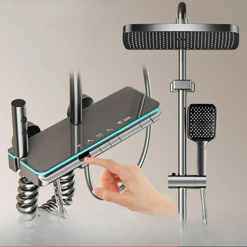 Modern LED Digital Display Shower System - Luxury Glass Panel Rainfall Set with Handheld