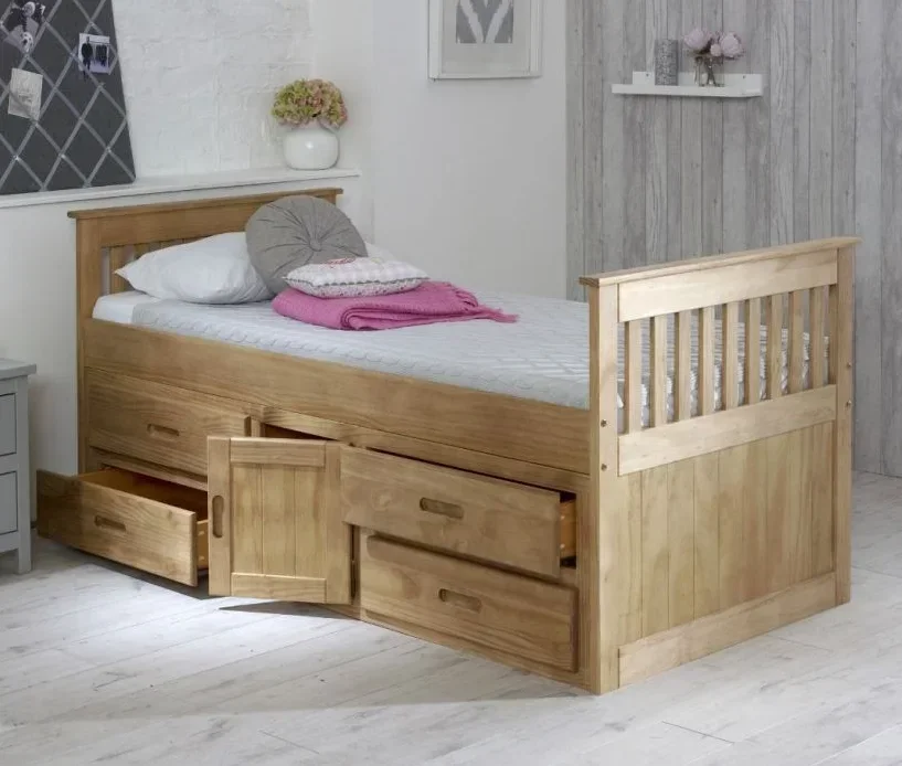 

# Good Quality Twin Solid Wood Bed With Pull-Out Drawers Customized Color Kids Children Bed Bedroom Furniture Sturdy Storage Be