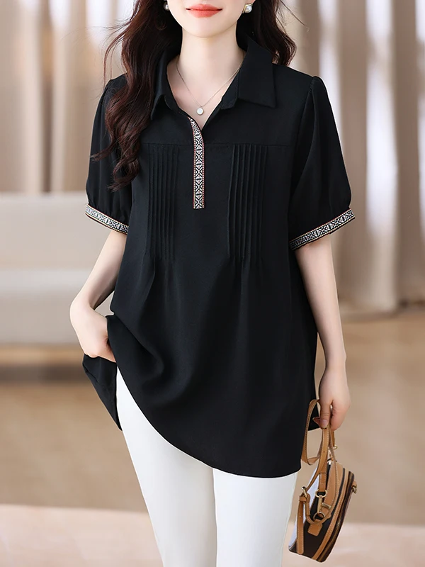 

Spring Summer 2026 plus Size Women's Simple Color Blo T-irt ort Sve Chiffon Top Agel Hip Concealing Casual irt
