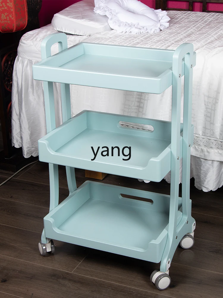 LTT high-grade compressed solid wood beauty trolley three-layer mobile shelf storage box