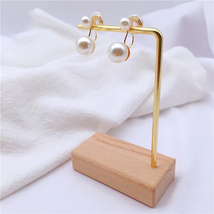 GRACE New Arrival Double Pearl Clip on Earrings No Pierced Fashion Gold Color Mosquito Coil Invisible Cuff Earrings Ear Clip