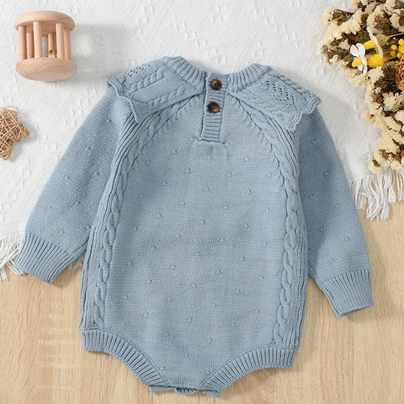 2025 New Autumn Infant Baby Girls Knitted Jumpsuit Long Sleeve Solid Color Toddler Baby Girl Knitted Romper Children Clothes