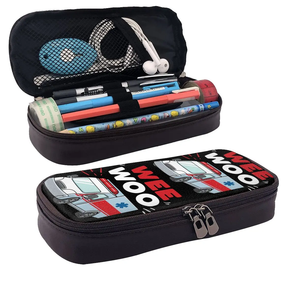 Wee Woo Ambulance Paramedic Emergency Medic Gift Leather Pencil Cases Pen Holder Storage Stationery Supplies Pen Box Pencil Bag