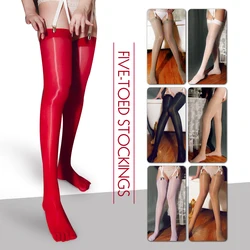 Women Sexy Five Finger Knee Socks Nylons Sheer Stockings For Garter Belt Thigh High Over The Knee Stockings Toe Socks