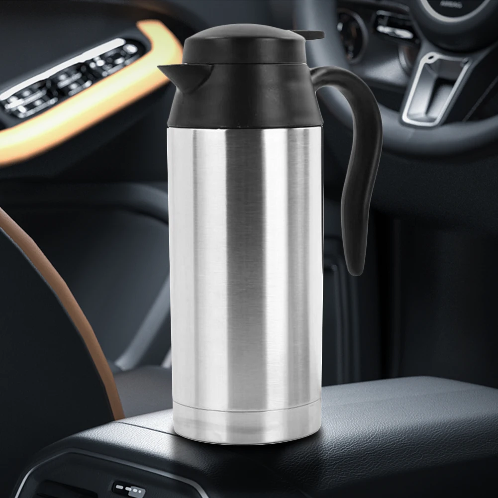 12/24V Car Electric Kettle Stainless Steel 750ml Car Coffee Mug Automatic Shut Off Car Kettle Boiler Heating Travel Cup Kettle