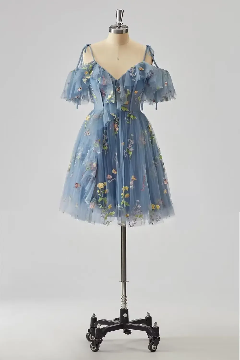 فساتين العودة للوطن مطرزة بالزهور حسب الطلب للمراهقين قصيرة كشكش تول صغيرة للحفلات الراقصة فساتين السهرة التخرج D