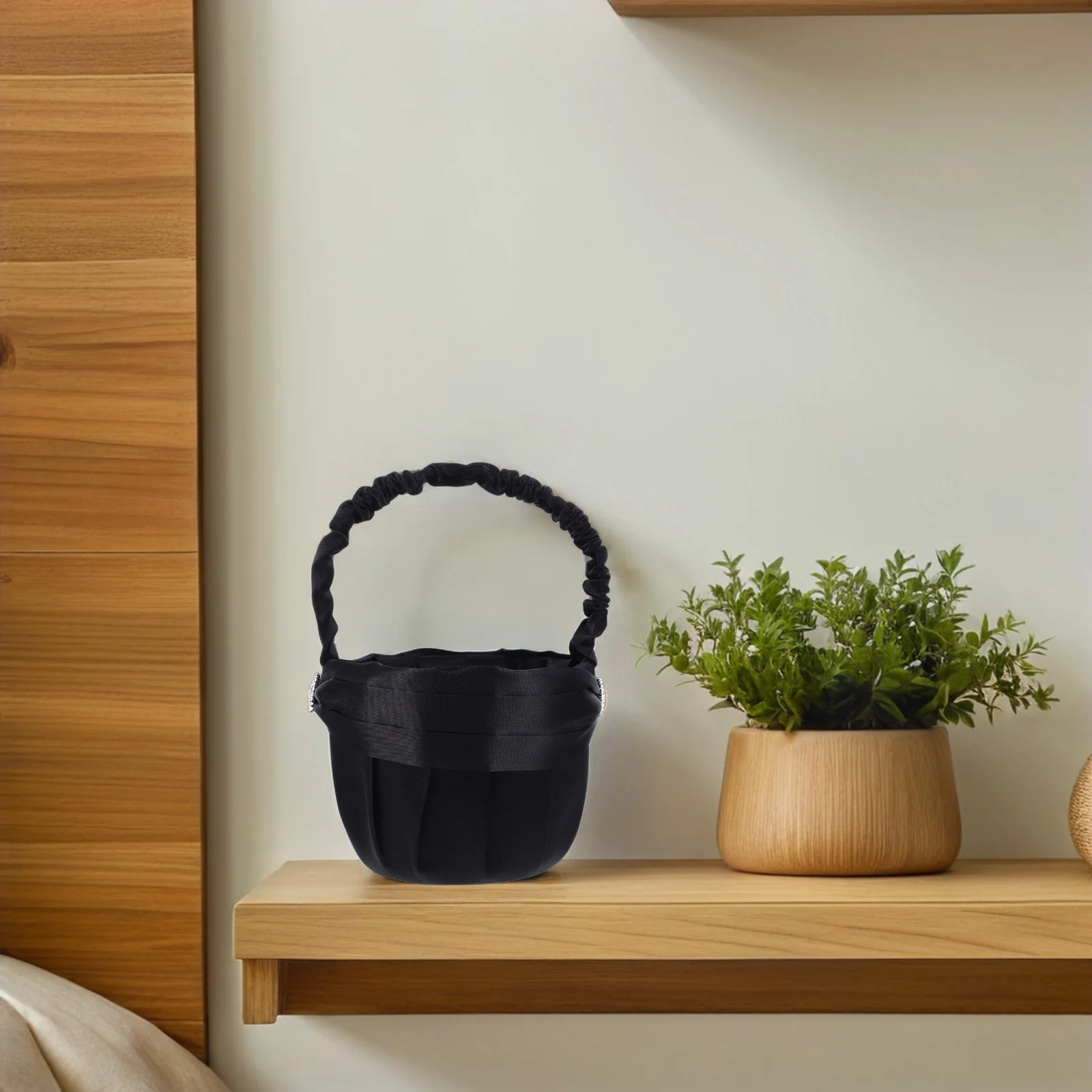 꽃 모양 블랙 라인스톤 장식 경량 손잡이 웨딩 파티 신부 바구니 연회 장식 용품