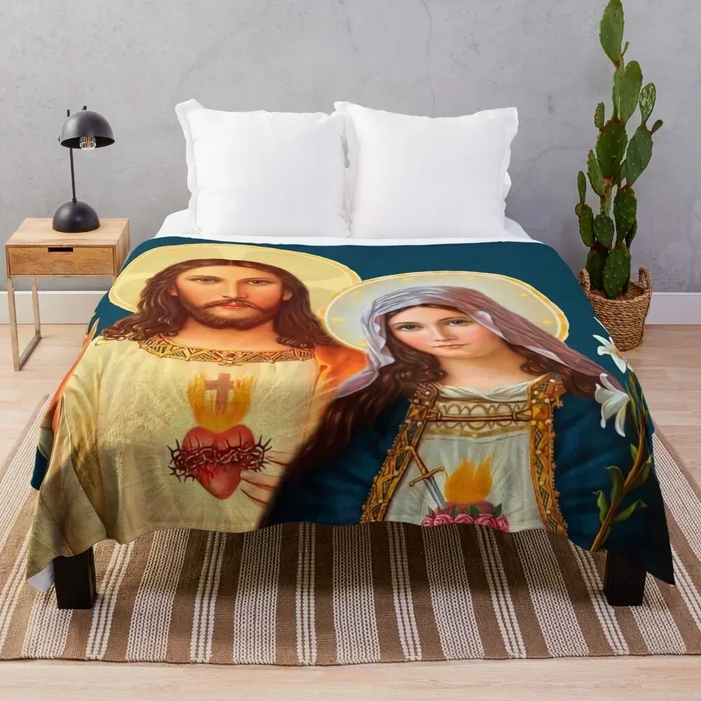 

Twin Hearts - II (Jesus and Mary) transparent background Throw Blanket Furrys Tourist Softest Designers Blankets