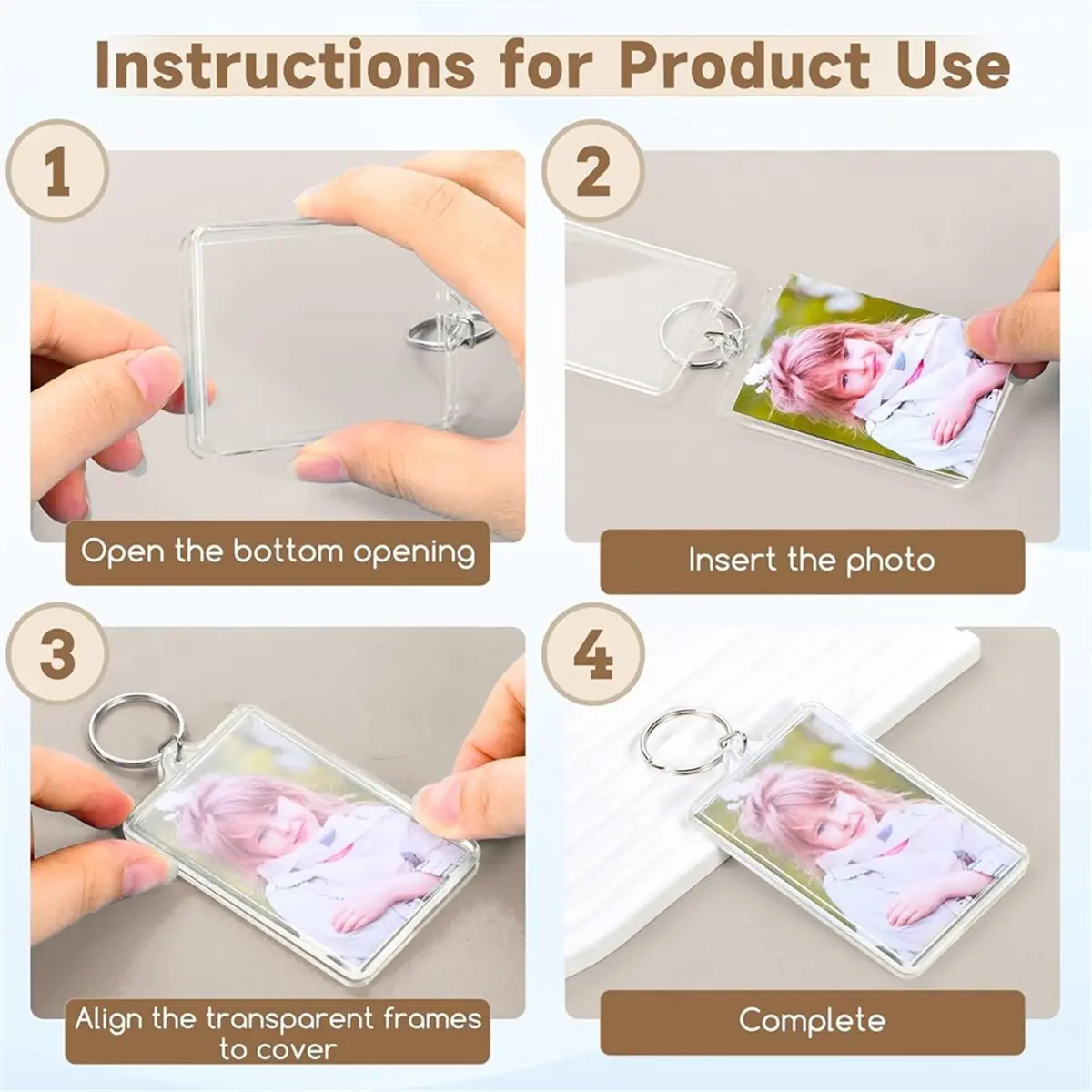 Promotional-50 Pcs Acrylic Photo Keychain Bulk, Clear Photo Keyrings for Photo Paper 2x3 Inch, DIY Custom Keyring Frames for Gif