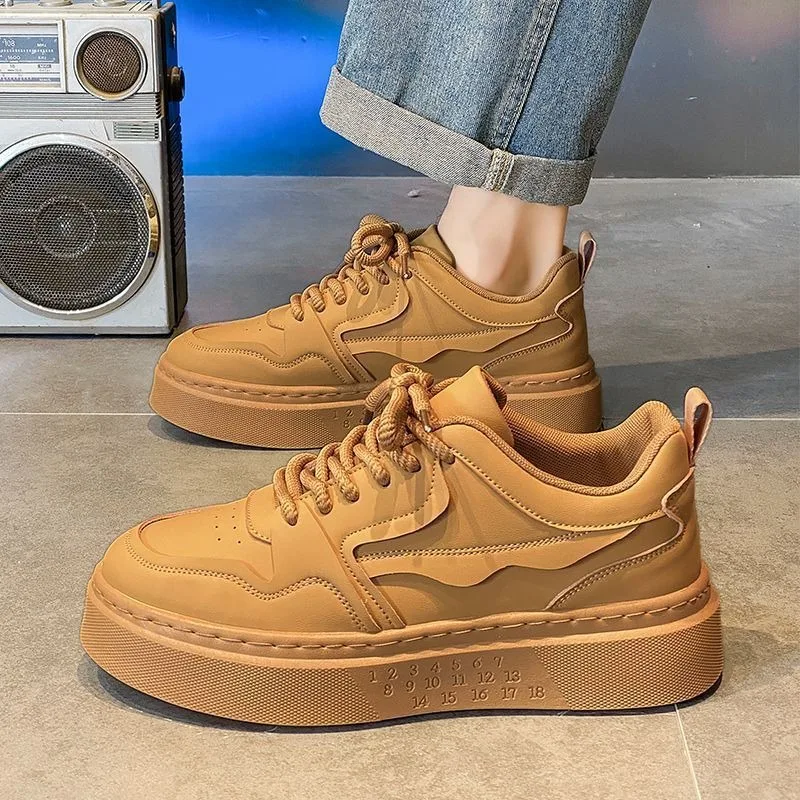 

2025 Spring Men's Shoes Casual Sports Thick Soled Non Slip Board Shoes Solid Color Men's Shallow Vulcanized Shoes Simple