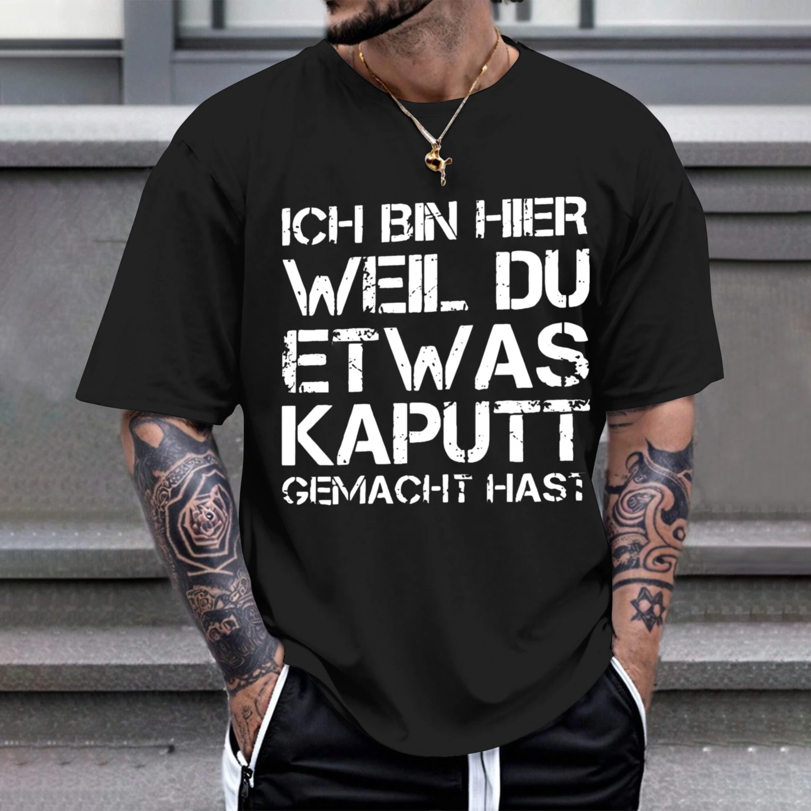 Herren-T-Shirt „I Am Here Because You Broke Some Perfection" für Freizeitkleidung, Partys und Karnevalsoutfits