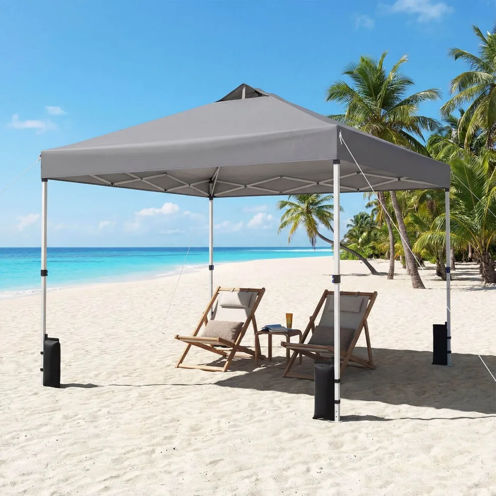 10x10 FT Pop up Canopy Tent Wheeled Carry Bag 4 Canopy Sand Bag Grey