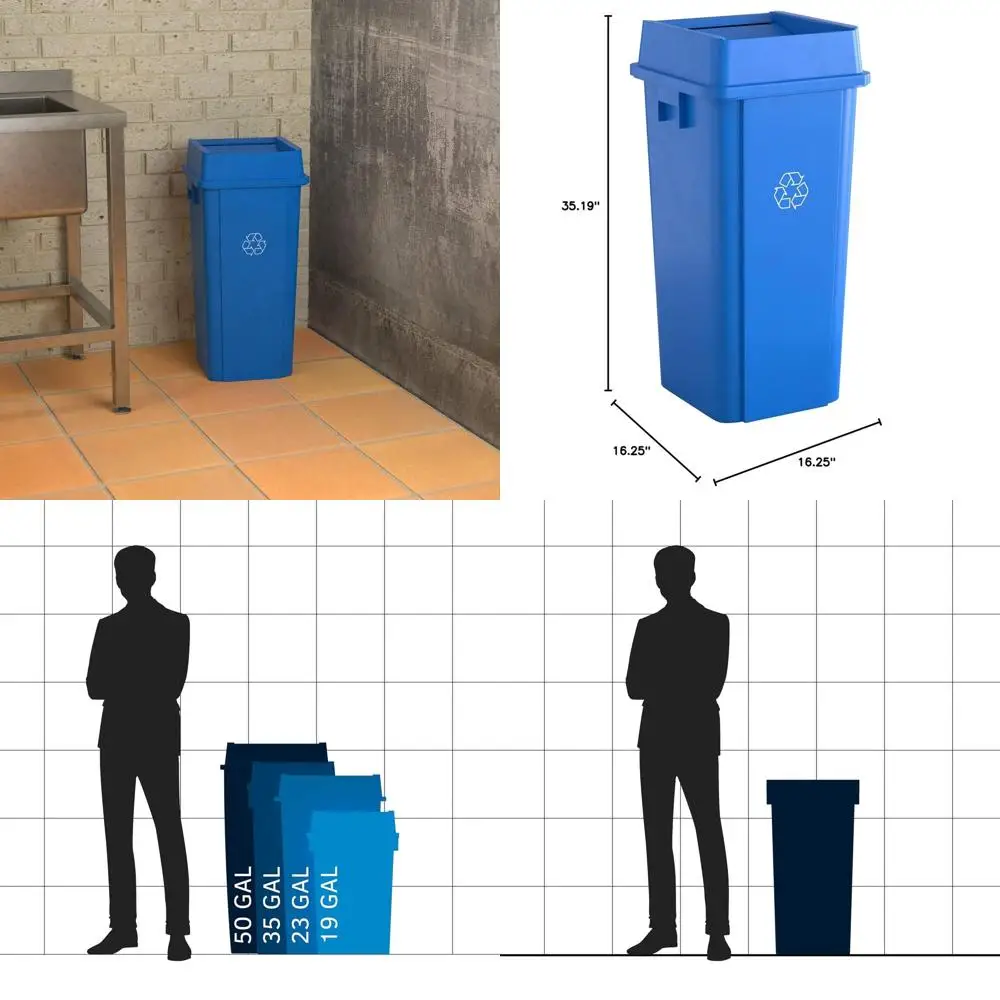 

23-Gallon Blue Square Commercial Waste Bin with Hinged Lid