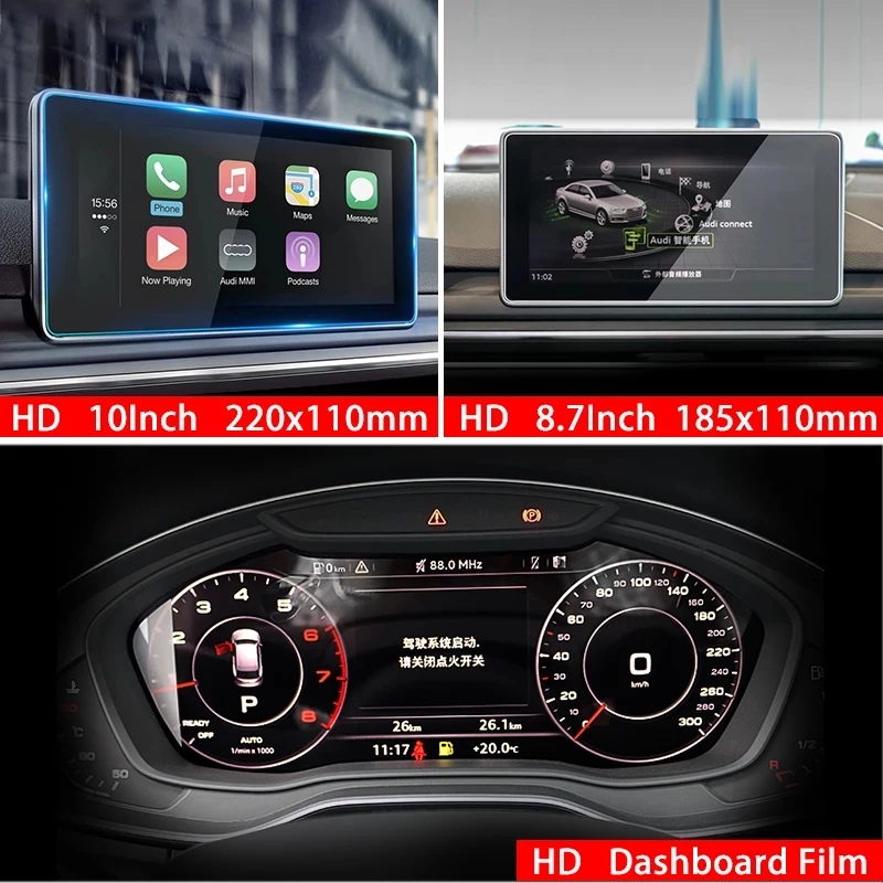 Película protetora da tela da navegação do GPS do carro, vidro moderado, acessórios da tela do instrumento, ajuste para Audi A4, B9, S4, A5, S5, Q5, 2016-2019