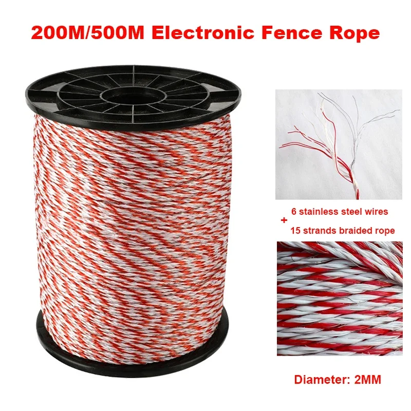 500/200M/Rotolo Corda per recinzione elettrica in polywire con corda in acciaio poli per recinzione di animali per cavalli Filo a resistenza ultra bassa e accessorio