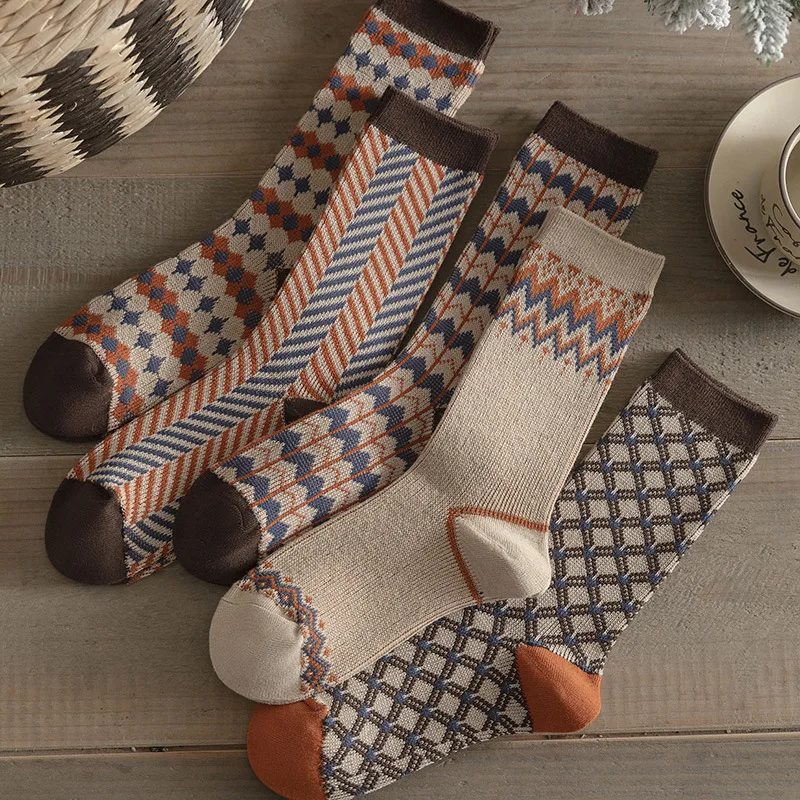 

5 Pairs Long School Socks for Women Autumn and Winter Breathable Mid Tube Socks Set Fashion Cotton Woman Socks High Quality 2025
