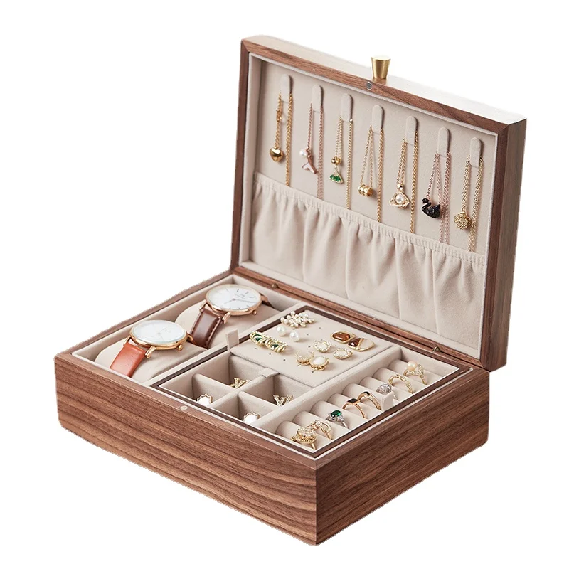 

Hxl Solid Wood Large Capacity Jewelry Box Earrings Ear Stud and Ring Necklace Jewelry Box Exquisite Storage Box