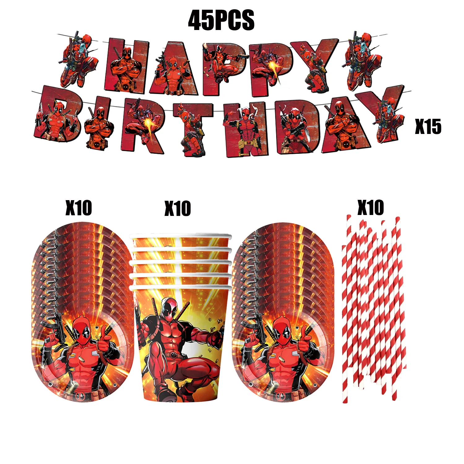 TAKARA TOMY Neue Deadpool Geburtstag Party Dekoration Superhero Geschirr Tischdecke Teller Tasse Kuchen Topper Kinder Jungen Gefälligkeiten Party Supplies 10