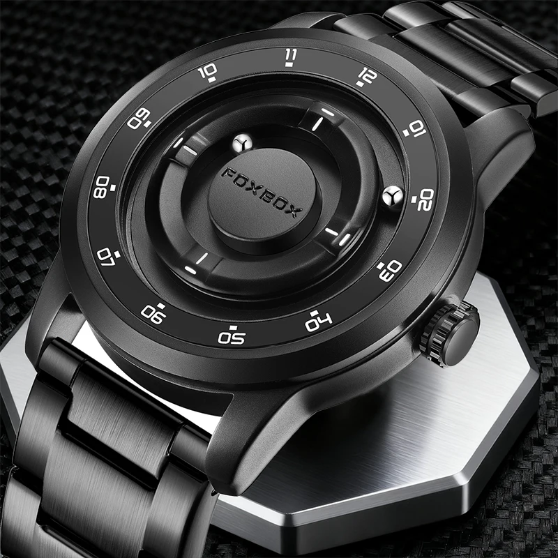 FOXBOX Men's Watches Planet Design Fashion Floating Magnetic Pointer Free Ball Bearing Creative Simple Waterproof Quartz Watch