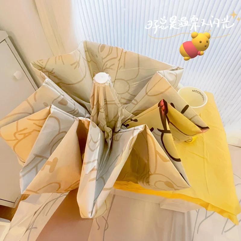 ملحقات الرسوم المتحركة، رسوم متحركة ديزني، لطيف ويني ذا بوه، فينيل مضاد للأشعة فوق البنفسجية ذاتي الطي، مظلة محمولة، واقي من الشمس، الشمس والمطر #5