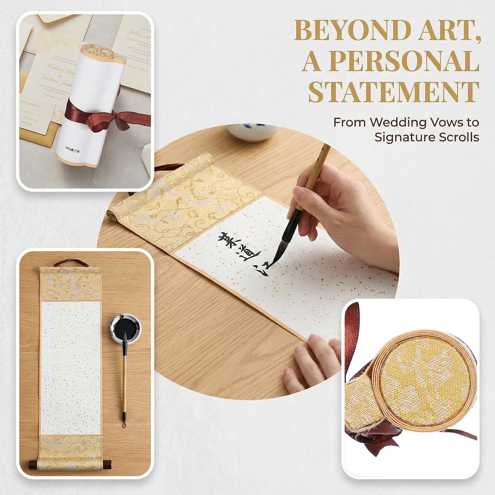 Premium Blank Xuan Paper Hanging Scroll with Natural Wood Rods Ideal for Calligraphy Art Sumi Painting Invitation Display