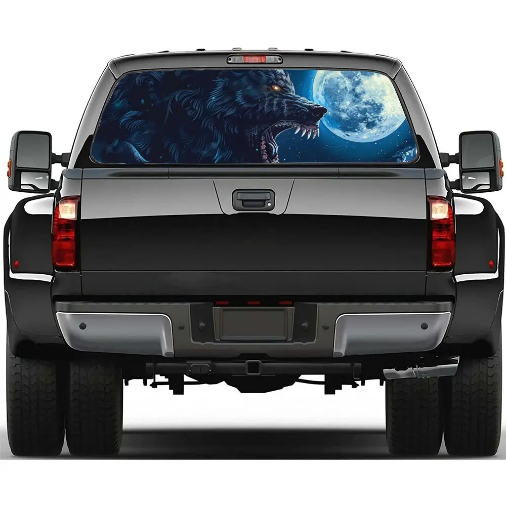 

Roaring Werewolf Full Moon Car Rear Windshield Sticker Truck Window See Through Perforated Back Window Vinyl Decal Decoration