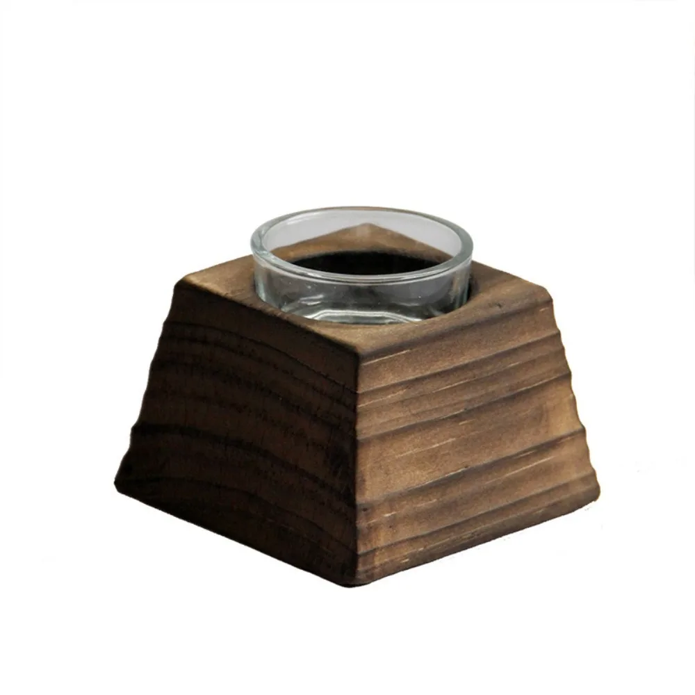 Wooden Walnut Wood Candle Holder Black Trapezoid Multi-use Desktop Candlestick 2.76x2.28in Incense & Candle Stand
