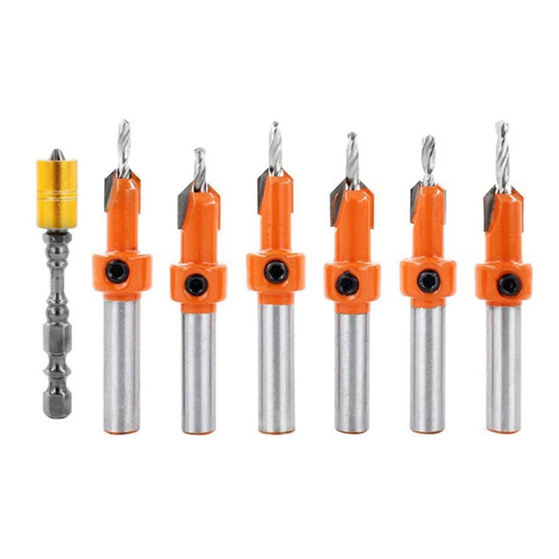 

Counterbore Drill Taper Drill Kit Woodworking Opener Set Kit Hexagon Screw Hardware Tools Counterbore Drill 7PC
