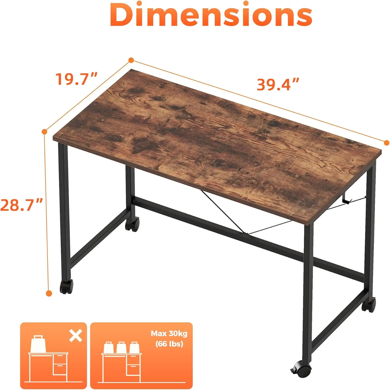 Escritorio compacto para juegos con ruedas para espacios pequeños, mesa de escritura minimalista moderna para oficina en casa y estudio
