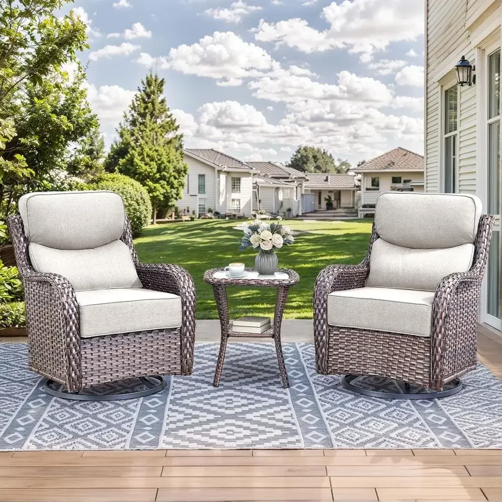 6-inch Cushioned High Back Swivel Rocker Chairs Patio Furniture Set for Outdoor, Poolside, and Deck