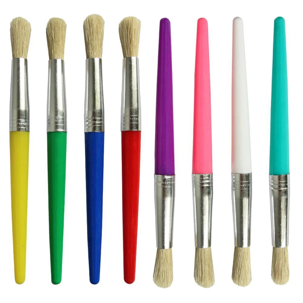 

8Pcs Plastic Shaft Graffiti Pens Bristle Art Brush Set Strong Portable Painting Tools for Kids DIY Craft Activities Oil Painting