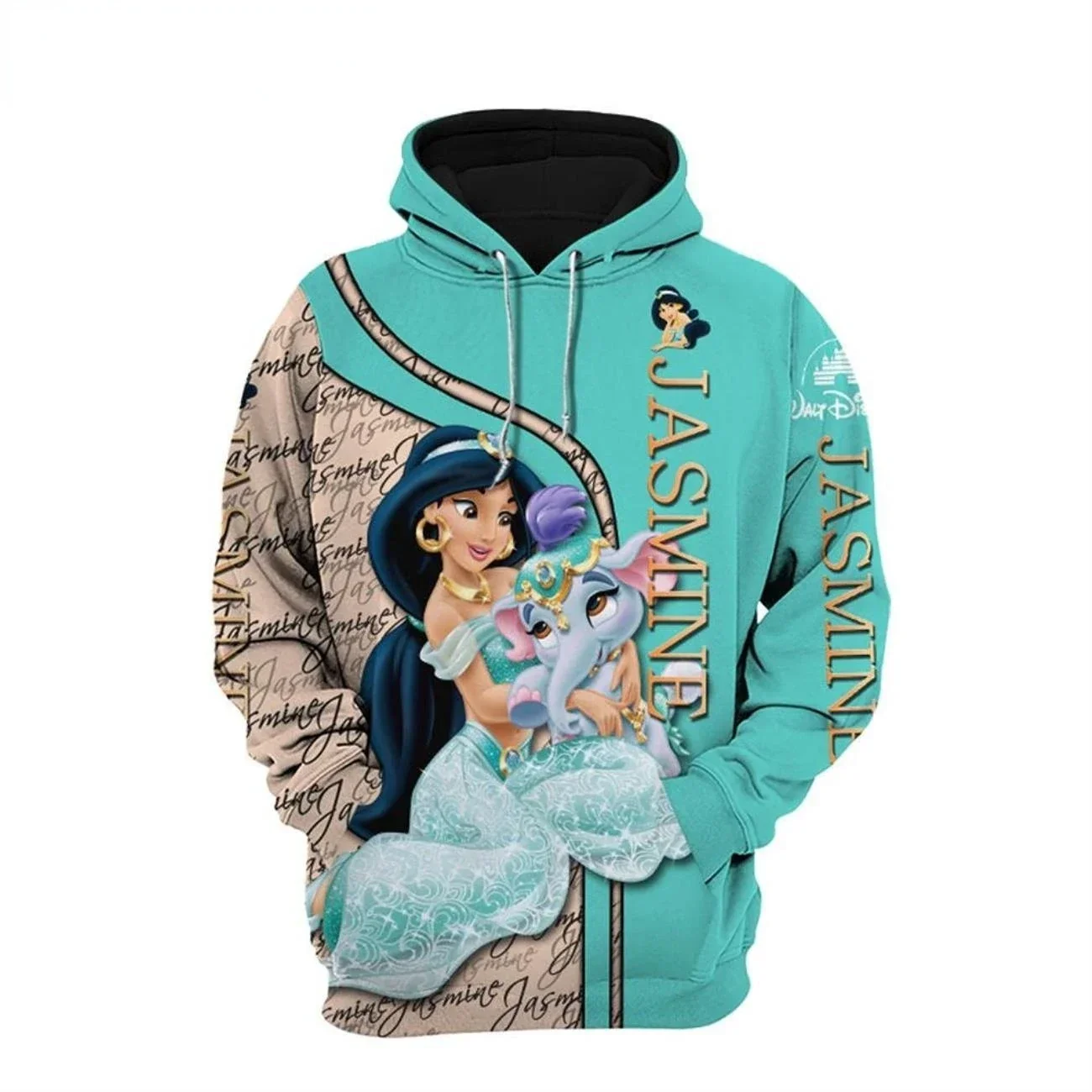 Hoodie ritsleting pria dan wanita, Hoodie olahraga kasual jalanan Jasmine putri Disney 3D y2k baru Musim Semi dan Gugur 2024