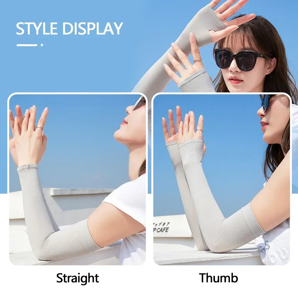 Long Gloves Sun UV Protection Hand Protector Cover Arm Sleeves Ice Silk Sunscreen Sleeves Outdoor Arm Warmer Half Finger Sleeves