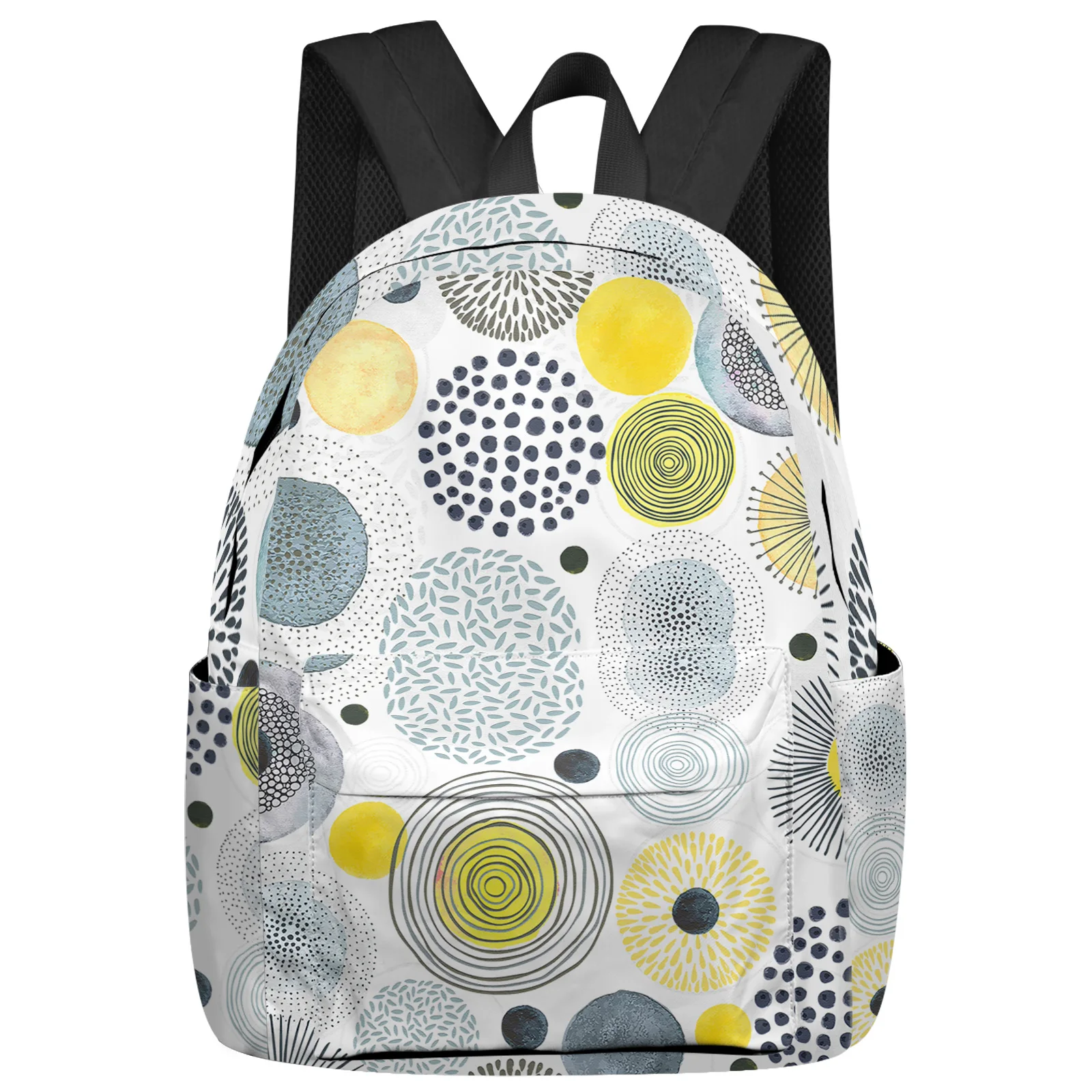 Geometric Texture Circle Center Yellow Backpack School Bags for Teenagers Students Laptop Bag Women's Casual Travel Backpack