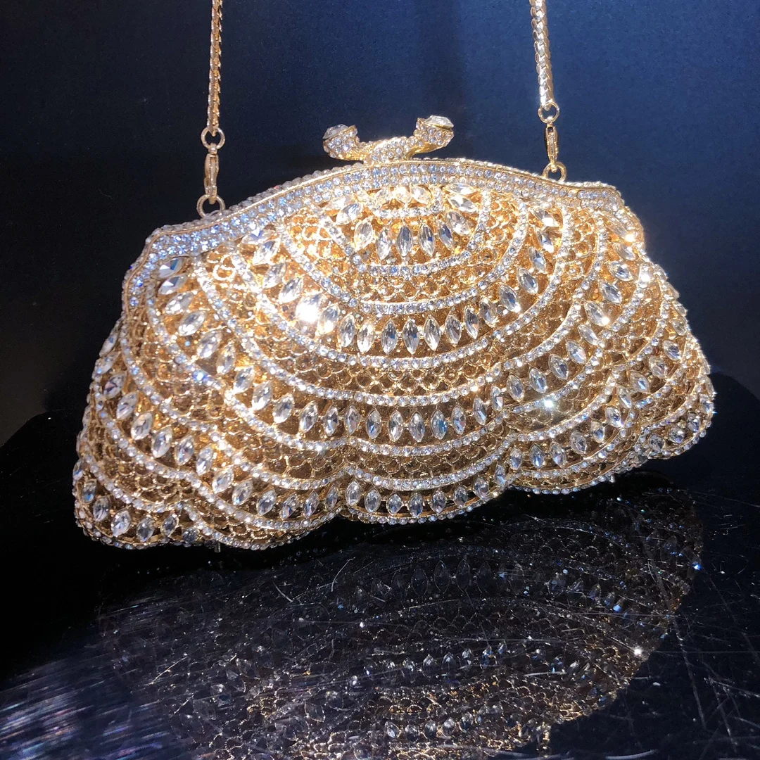 2024 New Gold Diamond Dinner Bag Crystal Handbag Party Ball Handbag Luxury Wedding Bride Bag Celebrity Handbag