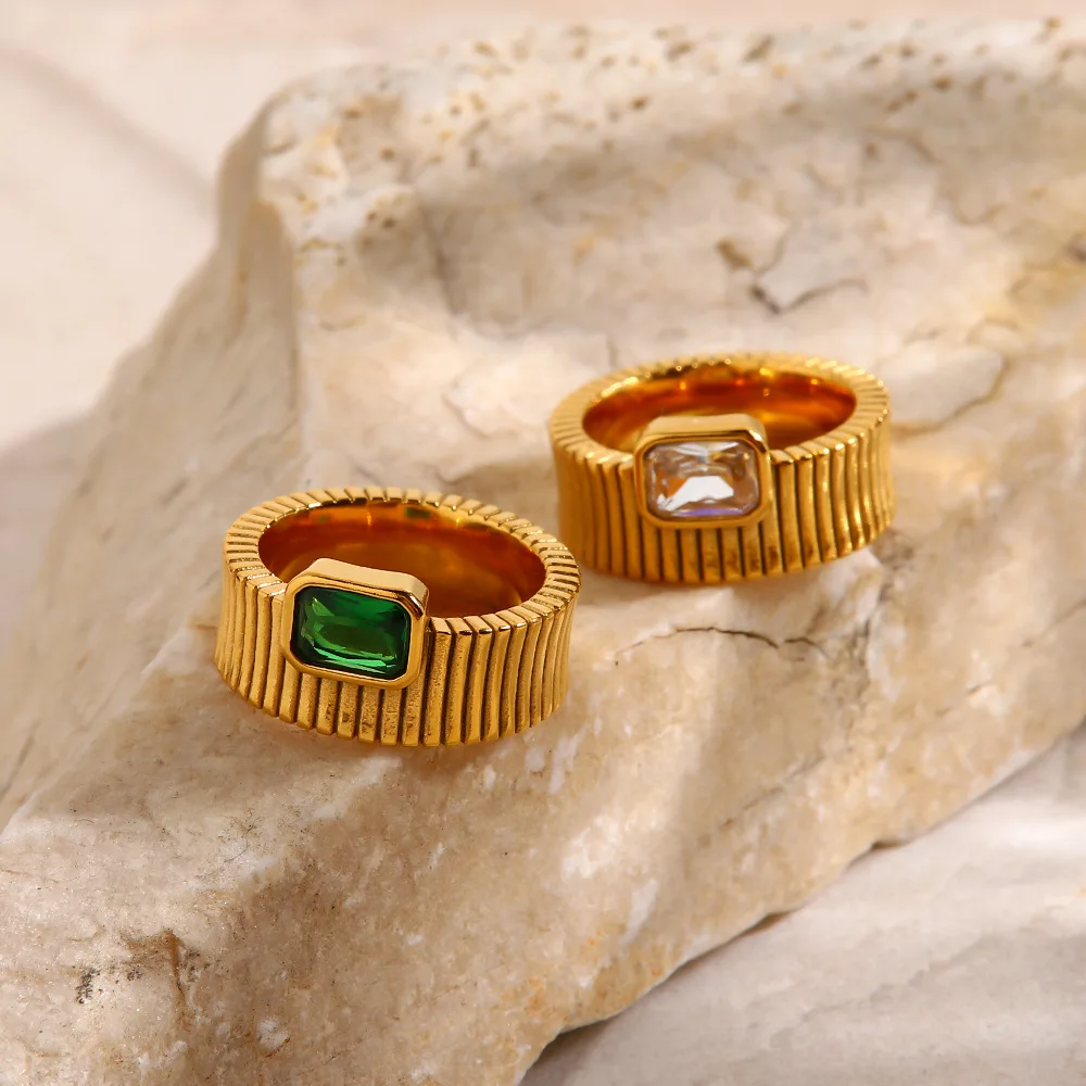 

Stainless Steel PVD 18K Gold Plated Tarnish Colorful Crystal Inlayed Line Ring For Woman Jewelry Wholesale 2023 Trendy