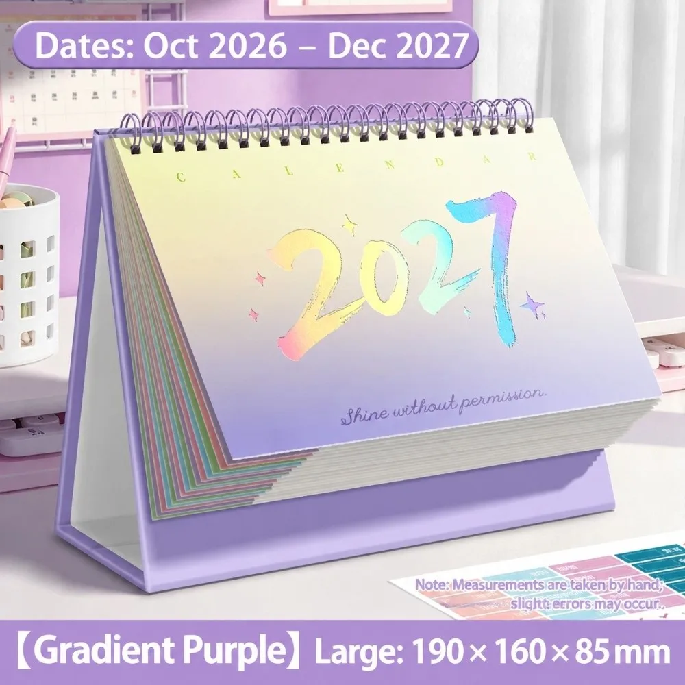 Portable Gradient Color 2027 Calendar Dual-Sided Use with DIY Stickers Table Calendar Flip Design Desk Calendar School Office
