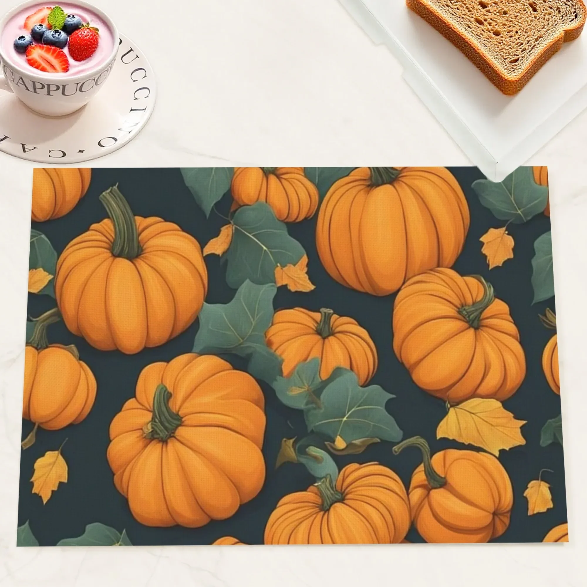 4pcs Fall Halloween Thanksgiving Pumpkin Placemats Set Woven Heat-Resistant Table Mats for Holiday Dining & Kitchen Party Decor