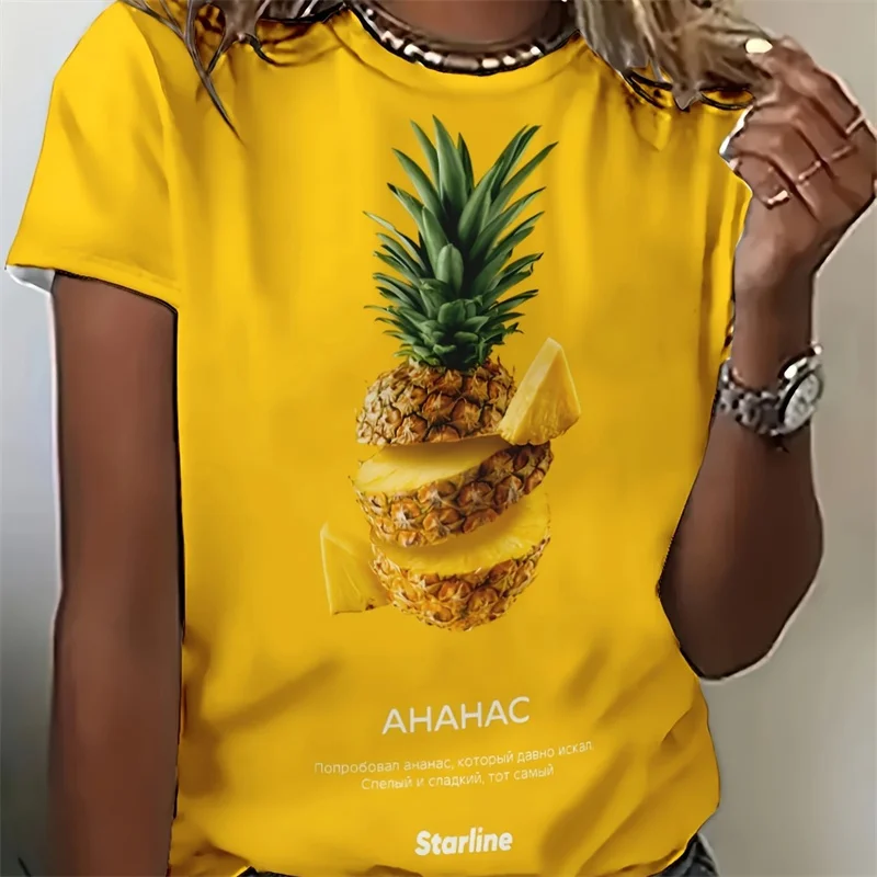 Fruit Printed Women's T-shirt Pineapple 3D Printed Y2k Fashionable Simple Short Sleeved Casual O-neck Daily Work Commuting